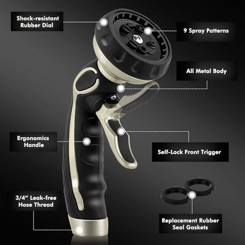 RESTMO Hose Nozzle with Easy Self-Lock Trigger, Heavy Duty Water Sprayer - color: Bronze