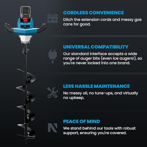 NEWTRY Cordless Earth Auger, 1200W Electric Post Hole Digger, 500-1200RPM