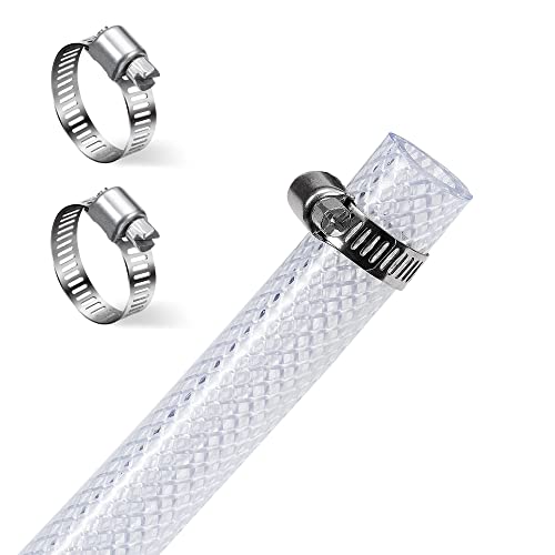 DAVCO 1/4" ID - 100 ft Heavy Duty Braided Clear Plastic Vinyl Tubing, Flexible High Pressure Reinforced PVC Plastic Tube Hose, Non-toxic, BPA Free, with 2 Stainless Clamps - size: 1/4"ID, style: 100 Feet