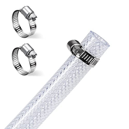 DAVCO 1/4" ID - 100 ft Heavy Duty Braided Clear Plastic Vinyl Tubing, Flexible High Pressure Reinforced PVC Plastic Tube Hose, Non-toxic, BPA Free, with 2 Stainless Clamps - size: 1/4"ID, style: 100 Feet