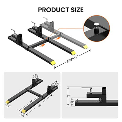 60'' Clamp on Pallet Forks, 1500LBS Bucket Fork Attachment Stabilizer - size: 60 inch-1500lbs