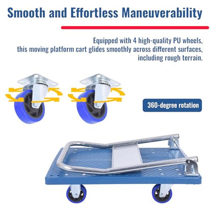 380lbs Small Flatbed Cart, Foldable Platform Truck Dolly with Swivel Wheels,Heavy Duty Moving Platform Hand Truck, Push Cart Platform Dolly Cart for Groceries, Warehouse(27.17" x 18.39" Blue) - style: 380 LBS