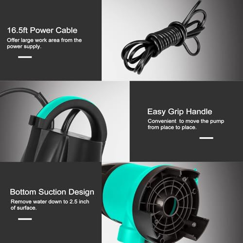 Prostormer 1HP 3700GPH Submersible Sump Pump with Automatic Float Switch - color: Green