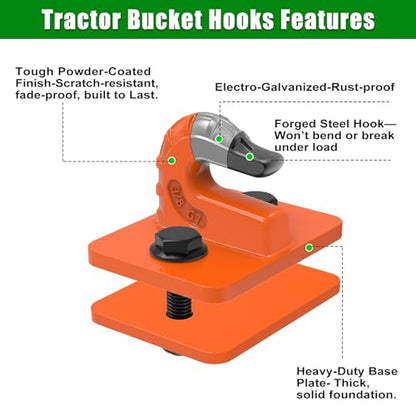 Insaga 3/8" Tractor Bucket Hooks - 2 Pack Forged Steel Bolt-On Grab Hooks - color: Orange-2Pack