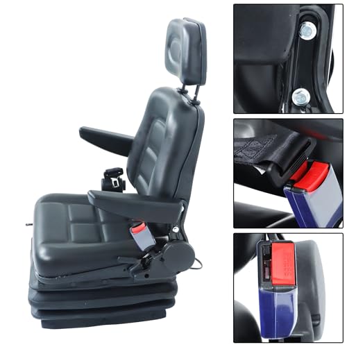 Suspension Seat Adjustable Backrest Headrest Armrest Replacement for Tractor Forklift Excavator Skid Loader