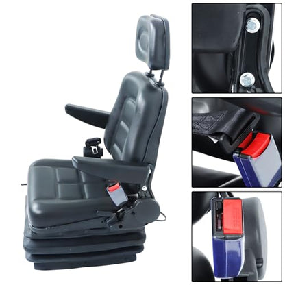 Suspension Seat Adjustable Backrest Headrest Armrest Replacement for Tractor Forklift Excavator Skid Loader