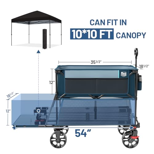 Timber Ridge 400L Folding Double Decker Wagon with Brakes, 54" Extra Long - color: Blue, size: Double Decker