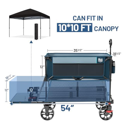 Timber Ridge 400L Folding Double Decker Wagon with Brakes, 54" Extra Long - color: Blue, size: Double Decker