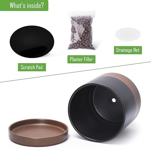 D'vine Dev 10 Inch Ceramic Planter Pot, Black/Tan, 94-O-E-7 - color: Black/Speckled Tan, size: Large