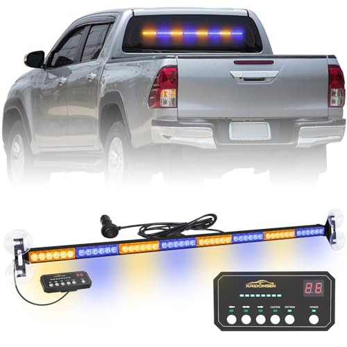 XRIDONSEN 35 inch Amber Blue Traffic Advisor Light Bar 48 LED Strobe Lights - color: Amber/Blue