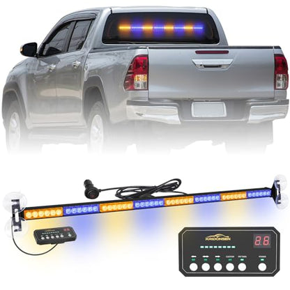 XRIDONSEN 35 inch Amber Blue Traffic Advisor Light Bar 48 LED Strobe Lights - color: Amber/Blue