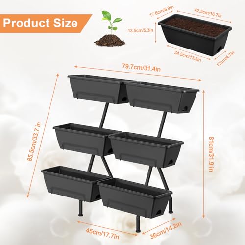 Vertical Raised Garden Bed for Gardening 6 Garden Planter Boxes with Legs - color: Gray