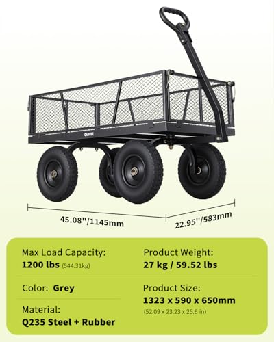 1200 Lbs Steel Garden Cart, Utility Wagon with Removable Mesh Sides-Gray - color: Gray