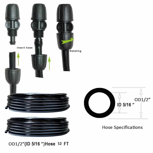 Drip Irrigation Kit 52ft 5/16“ID Inche Pipe Solutions for Large Gardens with Low Water Pressure Away from The Water Source - size: Kit 52 - 52 ft