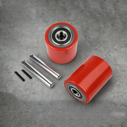 1 Pair Pallet Jack Wheels Replacement Kit, 3x3.75-Inch PU Load Rollers - color: Red-1Pair, size: 3" x 3.75" (74.5mm x 93mm)