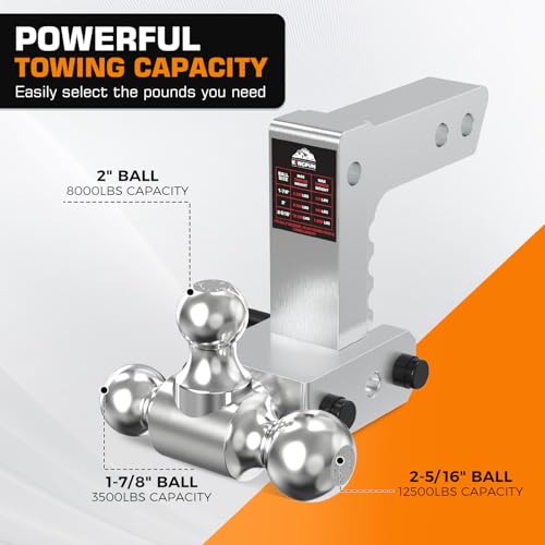 Kingfun Adjustable Trailer Hitch - Drop Hitch 2 Inch Receiver 6" Rise/Drop - color: Silver, size: 2"Receiver- 6"Rise/Drop Hitch