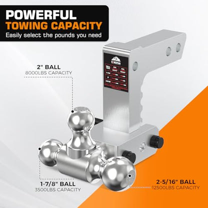Kingfun Adjustable Trailer Hitch - Drop Hitch 2 Inch Receiver 6" Rise/Drop - color: Silver, size: 2"Receiver- 6"Rise/Drop Hitch