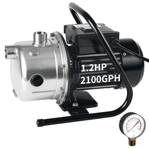 LANCHEZ 1.2 HP Shallow Well Pump, 2100 GPH Stainless Steel Garden Irrigation Pump, 115V Water Transfer Pump, Water Booster Jet Pump for Home Garden Lawn Farm, Black silver - color: Black Silver
