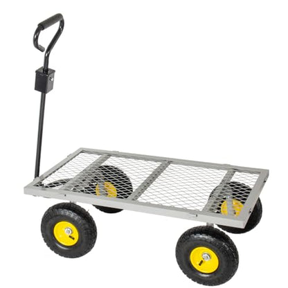 880LBS Capacity Steel Garden Dump Cart Oversized Heavy Duty, Utility Wagon All-Terrain Wheels Metal Flatbed Hauler Removable Liner Tray (Gray) - color: Gray