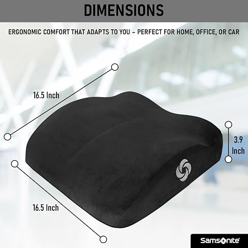 Samsonite Seat Cushion Curved Ergonomic Pillow for Car or Office Chair, Tailbone Support Cushion with High Grade Memory Foam