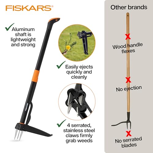 Fiskars Deluxe Stand-Up Weed Puller Tool, 4 Serrated Stainless Steel Claws - style: 4-claw