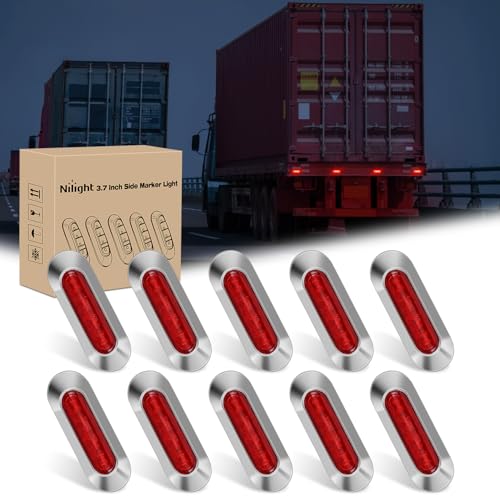 Nilight 3.7" Red Oval Side Marker Light, 4 LED IP68 Waterproof - color: Red 3.7" 10Pcs