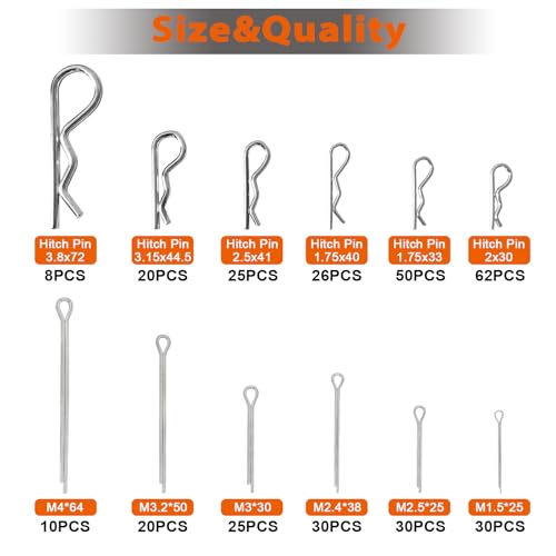 380 Pcs Heavy Duty Pin Kit, Hitch, R, Hair, Lynch, PTO Pins for Trucks, Trailers, Tractors, Mowers, Accessories, Farm, Lawn, Hitches, Garden