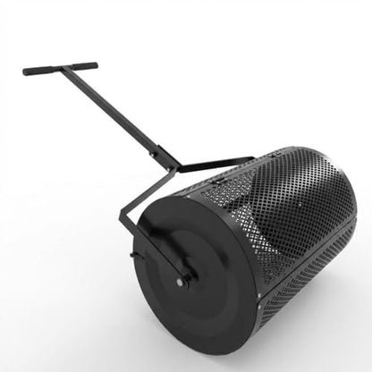 24 Inch Compost Spreader, Heavy Duty Lawn Fertilizer Spreader with Adjustable Handle, Easy-Open Metal Mesh Drum for Peat Moss Topsoil Manure Mulch, Rust-Proof Garden Tool