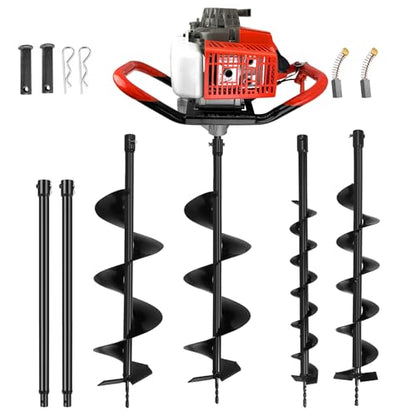 72CC Earth Auger Post Hole Digger Gas Powered w/ 3" & 5" & 8" Bits - size: 3" & 5" & 8" Bits + 24“ & 24" Ext Rod