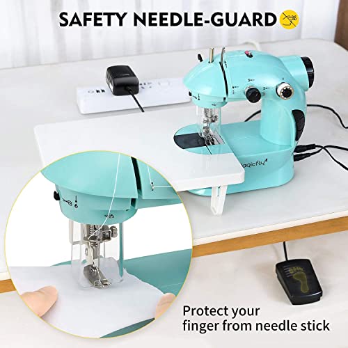 Magicfly Mini Sewing Machine with Extension Table, Dual Speed Portable Sewing Machine for Beginners with Light, Sewing Kit for Household Use, Blue - color: blue