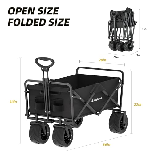 EchoSmile Wagons Carts Foldable Heavy Duty 350L Cap for Camping, Black - color: Black