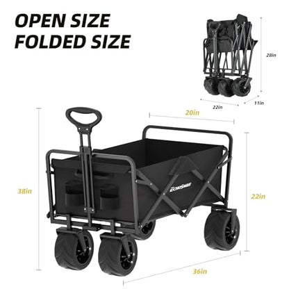EchoSmile Wagons Carts Foldable Heavy Duty 350L Cap for Camping, Black - color: Black