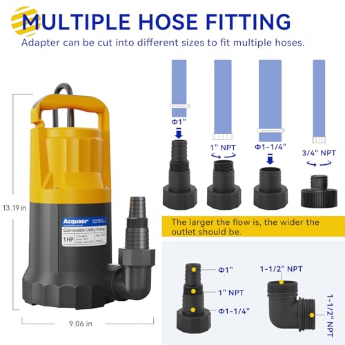 Acquaer 1HP Sump Pump, 4345GPH Submersible Water Pump - color: Orange