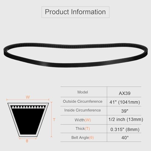 uxcell AX39 EPDM V-Belt, Raw Edge Cogged Industrial Rubber V Belt 1/2" Width x 39" Inside Circumference - size: AX39
