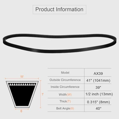 uxcell AX39 EPDM V-Belt, Raw Edge Cogged Industrial Rubber V Belt 1/2" Width x 39" Inside Circumference - size: AX39