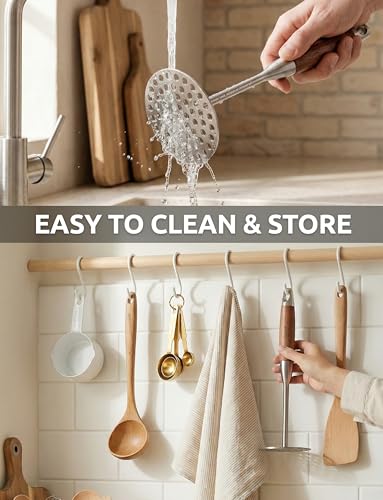 DUGATO Potato Masher, Stainless Steel Masher Tool with Wood Handle