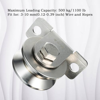 Cable Pulley 48MM Wheel Wall Mount, Bearings Inside, Stainless Steel V Type Rope Pulley for Pulley System, Sliding Gate 1Pack - style: Nut-V Type
