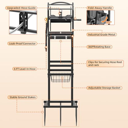 SPECILITE Garden Water Hose Reel, 100-200FT Capacity for Yard, Farm & Ranch - size: 100-200FT Capacity