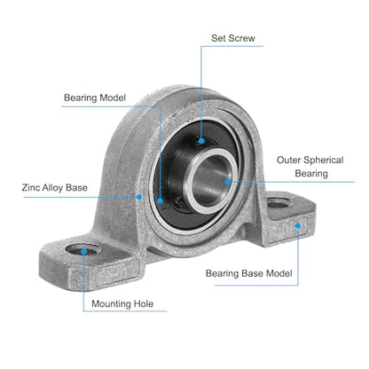 PATIKIL Pillow Block Bearing 5/16" / 8mm Bore, 2 Pcs Vertical Zinc Alloy Steel Mounted Flange Pillow Block Self Alignment Insert Bearings Bore Ball Housing for Machinery Power Agriculture - size: 5/16"