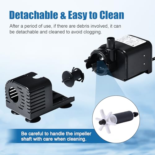 ECO-WORTHY 216 GPH Solar Powered Water Fountain Pump Upgraded Dry-run Protection Brushless Submersible Pump 12V-24V DC with 16.4ft(5M) Power Cord, 7.8 ft High Lift，2Nozzles for Pond, Aquarium