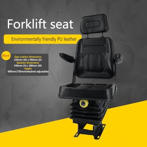 Tractor Suspension Seat, Adjustable Universal Replacement Seat W/Armrest W/Backrest, Compatible with Excavator Skid Loader Dozer (Black)
