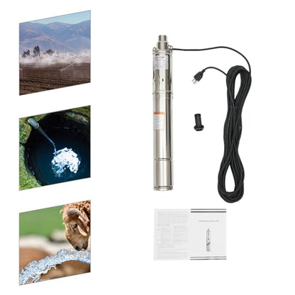 Deep Well Pump, Electric Submersible Bore Hole Deep Well Pump Stainless Steel Submersible Well Pumps Agricultural Irrigation Pump for Villages, Homes, Farms (115V 0.75KW 1HP 2.5M³/H 102M/334.65FT) - style: 115V 0.75KW 1HP 2.5M³/H 102M/334.65FT