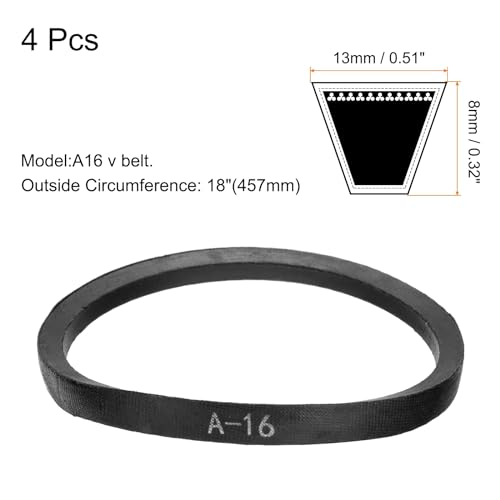 uxcell 4pcs A16 or 4L180 Classic Wrapped Rubber V-Belt, 16"(407mm) Inside Circumference, A Profile V Belt - size: A16