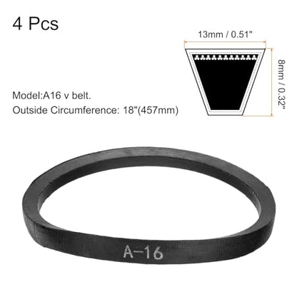 uxcell 4pcs A16 or 4L180 Classic Wrapped Rubber V-Belt, 16"(407mm) Inside Circumference, A Profile V Belt - size: A16