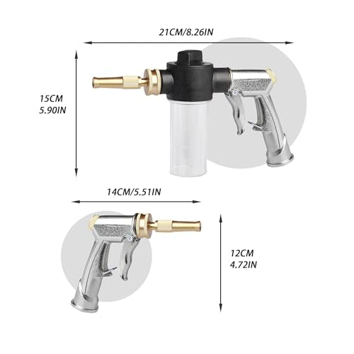 High Pressure Hose Nozzle with Soap Dispenser, Metal Foam Gun Sprayer - color: Silver