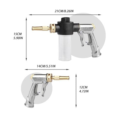 High Pressure Hose Nozzle with Soap Dispenser, Metal Foam Gun Sprayer - color: Silver