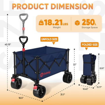 Sekey 250L Wagons Carts Foldable with Big All-Terrian Beach Wheels, Collapsible Heavy Duty Wagon, Extra Large Folding Wagon,Foldable Wagon for Camping, Garden, Sports. Royal Blue - color: Royal Blue