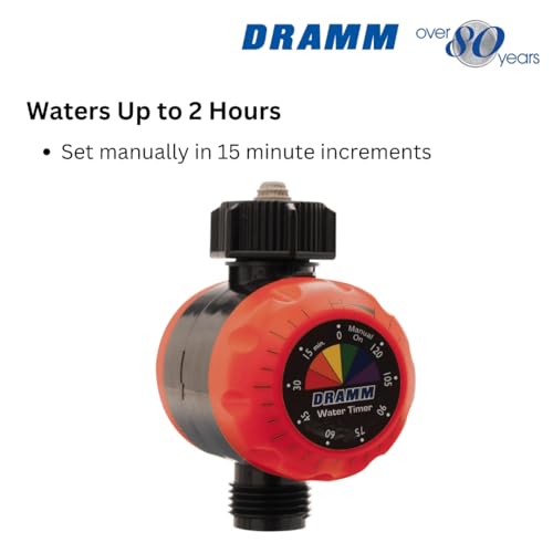 Dramm ColorStorm Premium Water Hose Timer, Mechanical, Turns Water Off Automatically, Up to 120 Minutes of Run Time, Compact for Lawn, Drip, Soaker Hose and Garden, Green