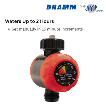 Dramm ColorStorm Premium Water Hose Timer, Mechanical, Turns Water Off Automatically, Up to 120 Minutes of Run Time, Compact for Lawn, Drip, Soaker Hose and Garden, Green