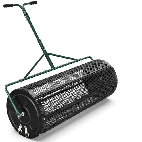 High-Capacity Metal Mesh Drum Compost Spreader with Side-Lock Peat Moss Spreader Ideal for Lawn and Garden Maintenance, Meeting Seeding and Fertilizing Needs for Farms and Vegetable Gardens. (44 inch) - size: 44 inch